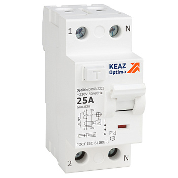 ВДТ без защиты от сверхтоков OptiDin DM63-2225-AC-4,5-УХЛ4 (2P, 25, 30mA)