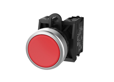 Кнопка серии TS2 с металлическим кольцом, плоский тип, автоматическая блокировка, красн.