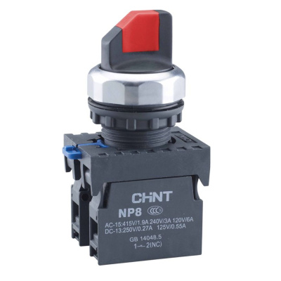 Переключатель без подсветки NP8-11X/214, 2 положения с фиксацией, красная 1НО+1НЗ IP65 (R)(CHINT)