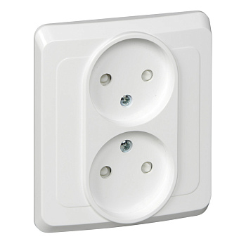 ЭТЮД С/У двойная РОЗЕТКА без заземления со штороками 16А 250B, БЕЛЫЙ, Россия