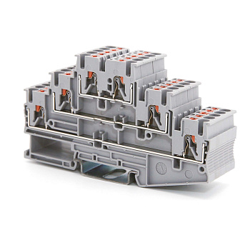 Клемма трехуровневая, зажим push-in, 6 точек подключения, 2.5 кв.мм, синяя