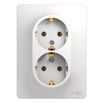 GLOSSA РОЗЕТКА двойная с заземлением, 16А, в сборе, БЕЛЫЙ