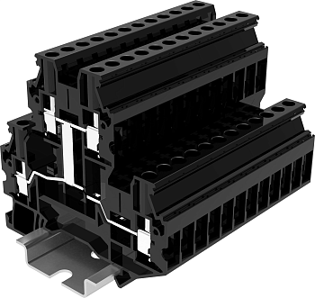 Клемма на DIN-рейку винт. 4 мм2 2 конт. двухуровн. объед. этаж черн.